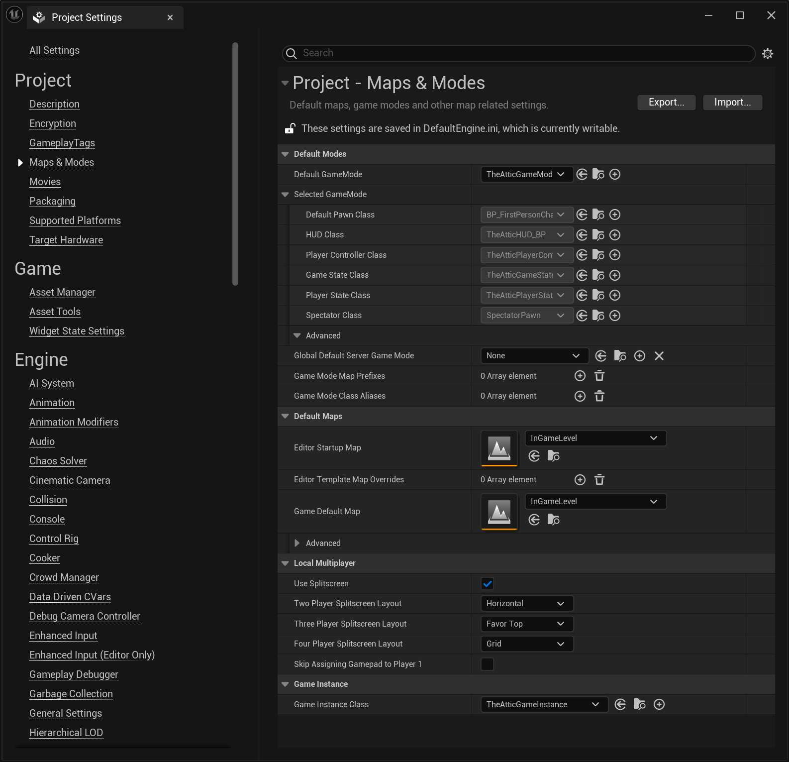 Setting Game Instance in Project Settings