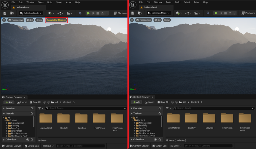 Screenshot of Unreal Editor of vanished graphics setting