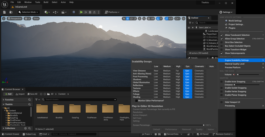 Screenshot of Unreal Editor of graphics settings menu