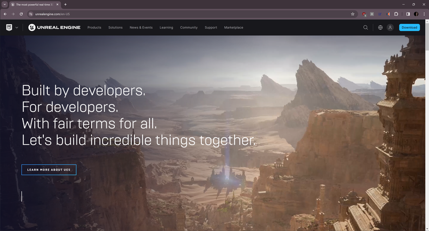 Screenshot of Unreal Engine Home Page